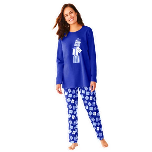 Dreams & Co. Plus Size Petite Long Sleeve Knit PJ Set
