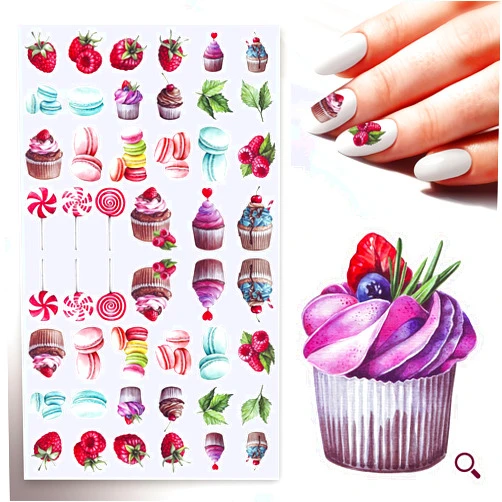 Flonz Nail Stickers Decals (5 Sheets) FLONZNAIL Sweets Cake Muiffins Cute Watercolor Painting Nail Décor