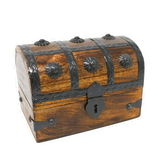 Nautical Cove Treasure Chest Keepsake and Decorative Wood Box - Storage Box Medium (6.5 x 4.5 x 4.5)