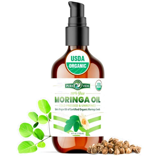 PURA VIDA MORINGA 100% Pure Moringa Oil Organic for Face, Hair, Nails and Dry Skin - USDA Certified Single Origin Moringa Oleifera Seeds Extract - 3rd Party Tested, Cold Pressed & Unrefined Organic Moringa Seed Oil