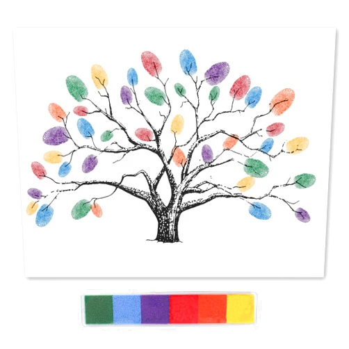 Marsrut Large Wedding Fingerprint Thumbprint Tree Family Guest Book with Ink Pads, 12x16 Inch Canvas Painting Home Decoration Creative Signature Sign-in Balloons Decor for Party, Multi Color Ink Set