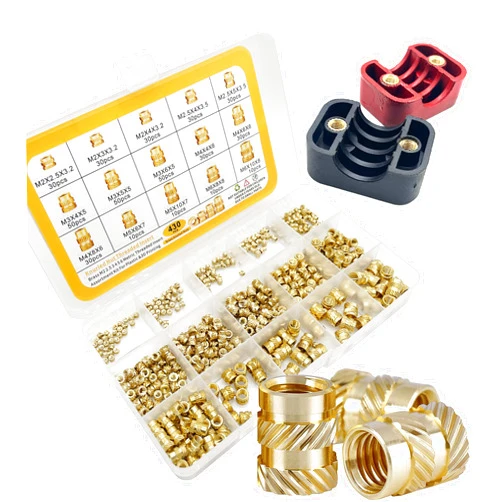 ERHT 3D Printing Brass Nuts Threaded Inserts 430Pcs M2 M2.5 M3 M4 M5 M6 Female Thread Metric Knurled Nuts Assortment Kit Brass Heat Set Insert (430Pcs 3D Printing Brass Nuts)