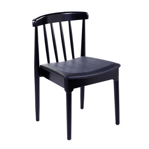 Flash Furniture Chester Solid Wood Dining Chair, Commercial Grade Restaurant Chair with Curved Spindle Backrest and Vinyl Padded Seat, Black/Black