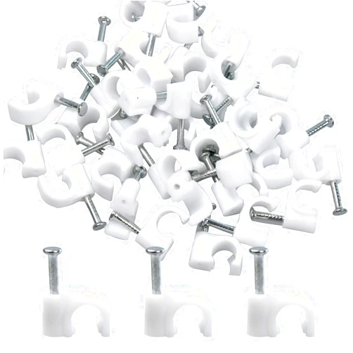 PDETVEO 100PCS White Half Clamps J-Hook with Nail, 1/4 Inch Nail in Cable Clips Ethernet Cable Nails for Tubing Pipe Support