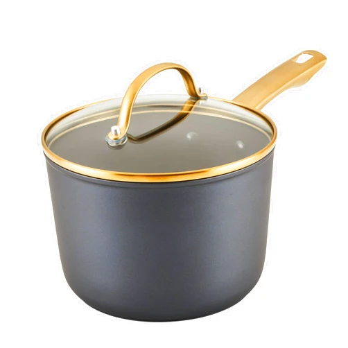 Farberware Forged Induction Ceramic Cookware Nonstick Saucepan with Lid, Dishwasher Safe, Suitable for All Stovetops, 3 Quart Sauce Pan - Black and Gold