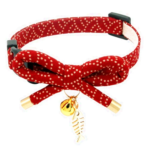 PetSoKoo Cute Bowtie Cat Collar with Bell. Japanese Stylish Bowknot & Fish Charm. Safety Breakaway, Soft, Lightweight, for Girl Boy Male Female Cats Kitten,Red