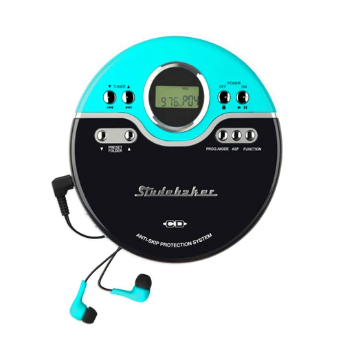Studebaker Retro Portable CD Player | CD-R/RW MP3 Playback | Programmable Personal CD Player | Anti-Skip | FM Radio | Mega Bass Boost | Sport Earbuds (Vintage Turquoise)