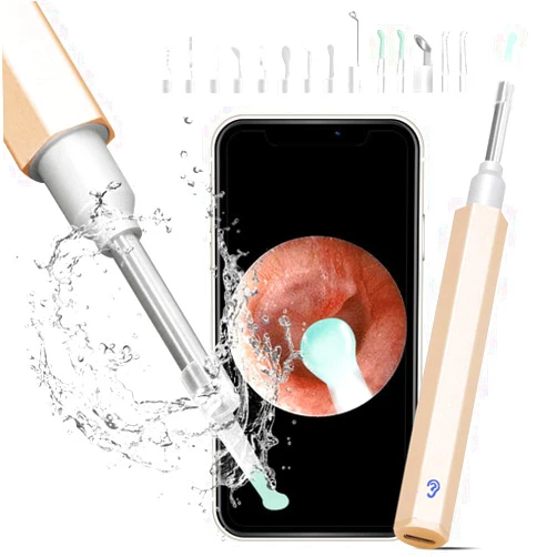 GROANCRE Ear Wax Removal Endoscope, HD Ear Cleaner with Camera, 1080P Wireless WiFi Ear Otoscope, Earwax Removal Tools with LED Light, 3.5mm Visual Ear Scope Camera Ear Pick Kit for Kid & Adult & Pet Light Yellow