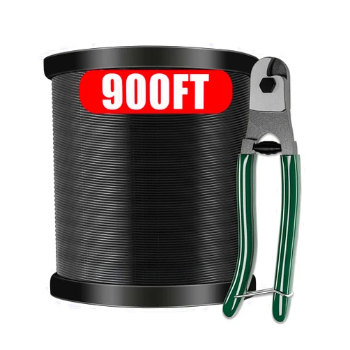 TGODRVC 304 Stainless Steel Black Vinyl Coated Wire Rope,1/16 Inch Overmolded to 3/32 Inch,with Cutter 7x7 Strands Construction,String Lights Hanging,Outdoor Light Guide Wire,Fence,900Feet