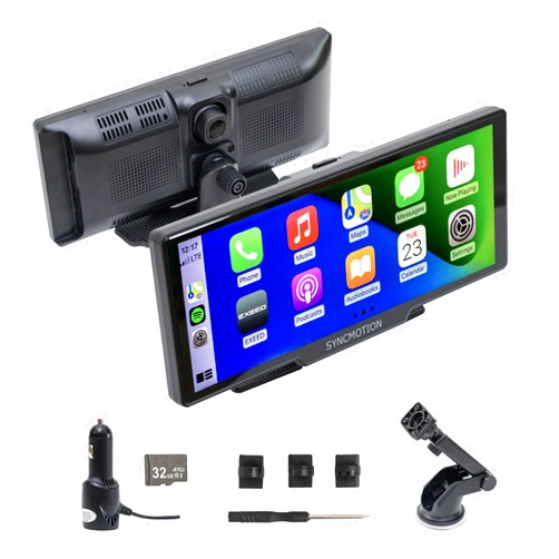 SyncMotion Portable Wireless Apple Carplay & Android Auto Monitor, 9.3 Inch HD IPS Screen, Car Radio Receiver, Multimedia Player, Bluetooth, AUX/FM, Mirror Link, DVR, Voice Controls