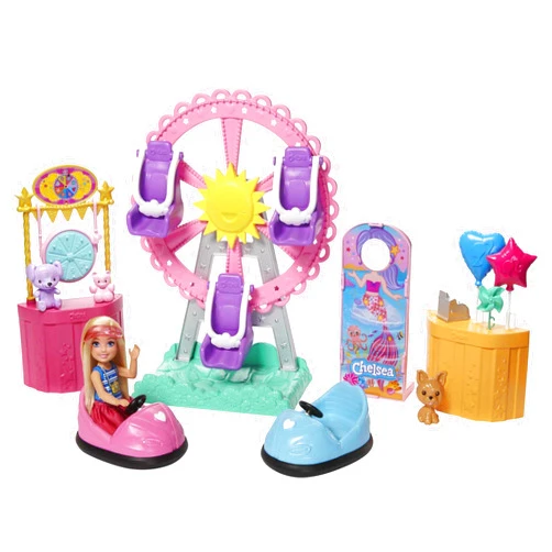 Barbie Club Chelsea Carnival Playset with Blonde Small Doll, Pet & Accessories, Spinning Ferris Wheel, Bumper Cars & More