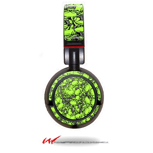 WraptorSkinz Scattered Skulls Neon Green - Decal Style Vinyl Skin fits Sony MDR ZX100 Headphones (Headphones NOT Included)