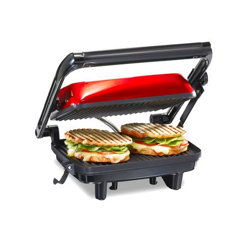 Hamilton Beach Panini Press Sandwich Maker & Electric Indoor Grill with Locking Lid, Opens 180 Degrees for any Thickness for Quesadillas, Burgers & More, Nonstick 8