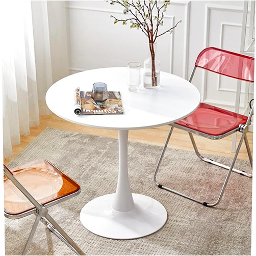 GAMNOF 24 Inch White Tulip Round Dining Table - Modern Mid-Century End & Coffee Table