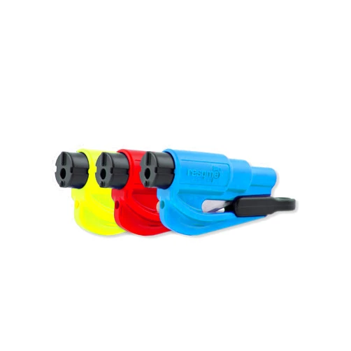 resqme Family Pack of 3, The Original Emergency Keychain Car Escape Tool, 2-in-1 Seatbelt Cutter and Window Breaker, Made in USA, Red, Blue, Safety Yellow