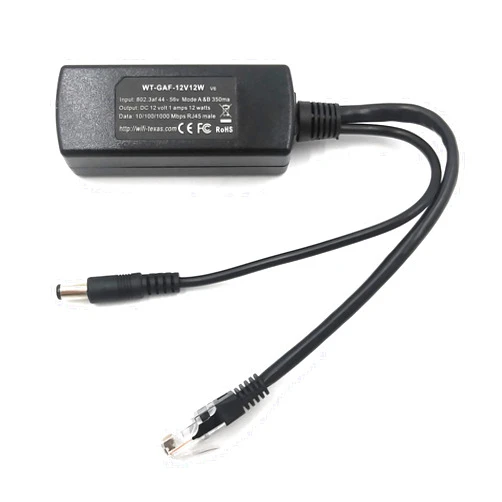 PoE Texas IEEE 802.3af 12v Splitter - Power Over Ethernet Single PoE Splitter 12v 12w Gigabit Data - Active Opto-Isolated Protection for 12 Volt DC Powered Devices, IP Camera, Foscam, Arduino