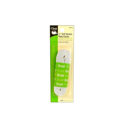 Dritz 9337W Soft Stretch Braided Elastic, White, 1/4-Inch by 3-Yard