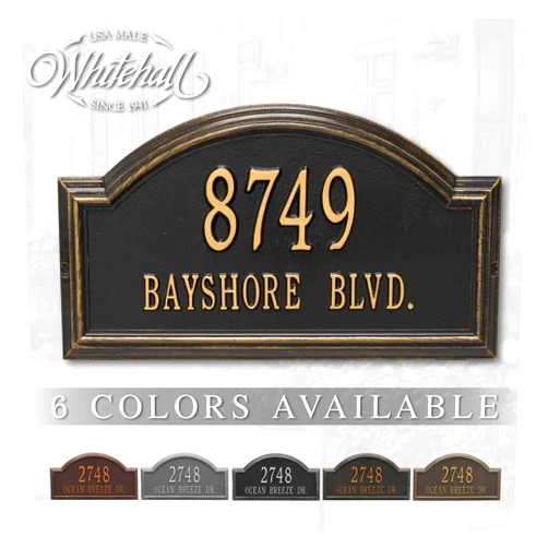 Clarus Crystal Whitehall™ Personalized Cast Metal Address plaque - The Providence Arch Plaque. Made in the USA. BEWARE OF IMPORT IMITATIONS. Display your address and street name. Custom house number sign.