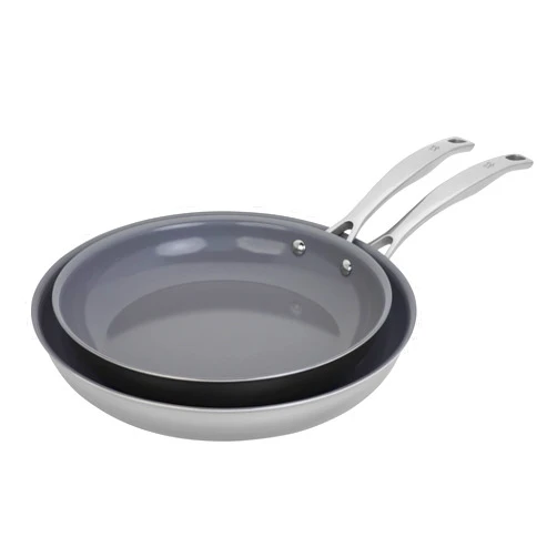 HENCKELS Clad H3 2-pc Induction Ceramic Nonstick Frying Pan Set, 10-inch Fry Pan and 12-inch Fry Pan, Stainless Steel, Durable and Easy to clean