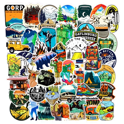 MAQIYI 50Pcs Camping Stickers for Water Bottles, Outdoor Adventure Sticker Vinyl Waterproof Sticker Decals Travel Hiking Stickers for Bike Bumper Suitcase Luggage Car Wilderness Nature (Forest)