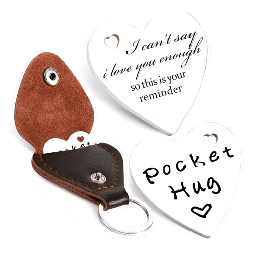 Qunrwe Pocket Hug Token,Long Distance Gifts Keepsake,Double Sided Inspirational Thinking of you Gift with Leather Keychain