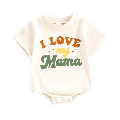 Muasaaluxi Newborn Infant Baby Girl Boy Summer Clothes ''I Love My Mama/Auntie'' Letter Print Romper Short Sleeve Bodysuit