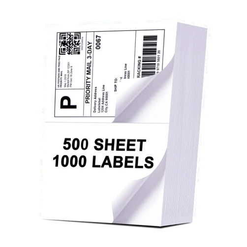Labelebal (1000 Labels/500 Sheets)Labelebal Half Sheet Self Adhesive Shipping Labels for Laser & Inkjet Printers, 8.5