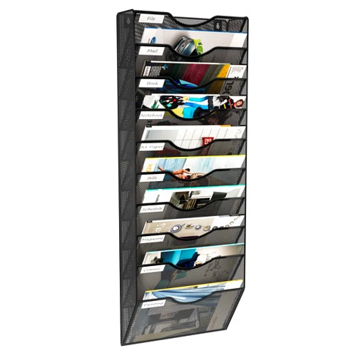 Solinxe 10 Pockets Wall File Holder Wall Mounted Magazine Rack Hanging File Folders Organizer for Office, Black
