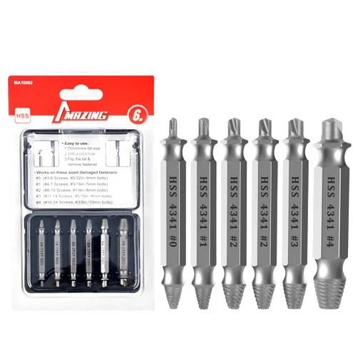 MAZING Damaged Screw Extractor Set, 6PCS Stripped Bolts Extractor Kit, Easy Removal of Rusty & Broken Drill Bits, Drill Bit Bolt Remover and Extractor, Broken Stripped Screw Extractor, Gifts for Men