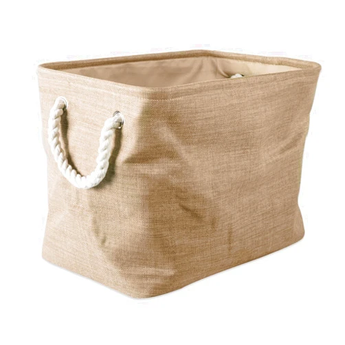 DII, Collapsible Variegated Polyester Storage Bin with Cotton Handles Small Taupe