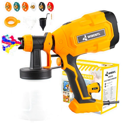 WIBENTL Paint Sprayer, 700W High Power HVLP Paint Gun with 6 Copper Nozzles and 3 Patterns, Easy to Clean, for Furniture, Fences, Walls, Decks, Doors, Crafts, Garden Chairs etc. WSG10A