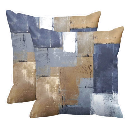 Britimes Throw Pillow Covers Modern Home Art Decor, 18 x 18 Inches Set of 2 Pillow Cases Decorative, Abstract Oil Painting Pillowcases for Bedroom, Living Room, Cushion Couch Sofa, Brown Blue