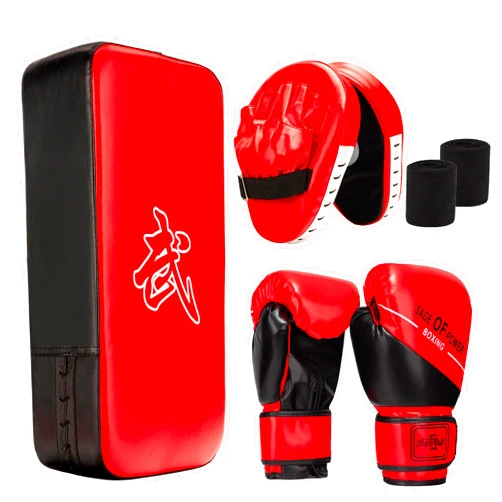 ZERUIDM 4-in-1 Kids Boxing Pads Gloves Kick Punching Mitts Set, Leather Hand Target Focus Pads, MMA Muay Thai Pads for Kicking Taekwondo Karate Kickboxing, Youth Boxing Training Sparring Gear Equipment