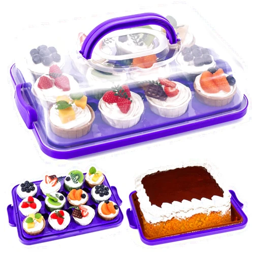 VGOODALL Cake Carrier, Cupcake Container with Lid Cake Holder 2 in 1 Portable Dessert Container for 12 Cupcakes Pie Muffin Purple