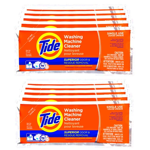 Tide Washing Machine Cleaner by Tide, 10 Count Box, Washer Cleaner Powder for Front and Top Loader Machines, New Milder Scent