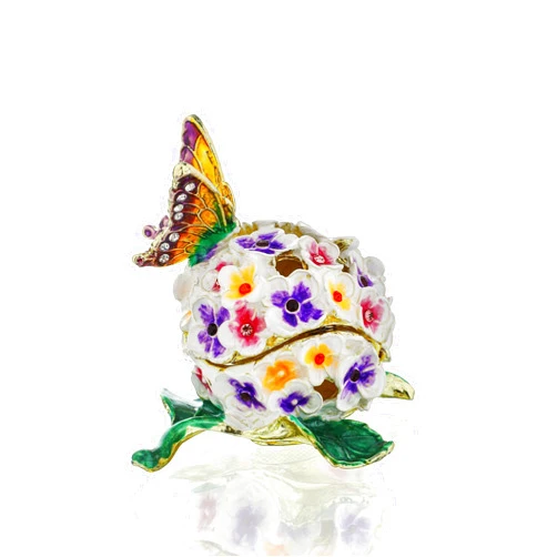 YU FENG Enamel Butterfly Trinket Box Jewelry Organizer, Decorative Hinged Keepsake Box – Butterfly with Floral Ball Design