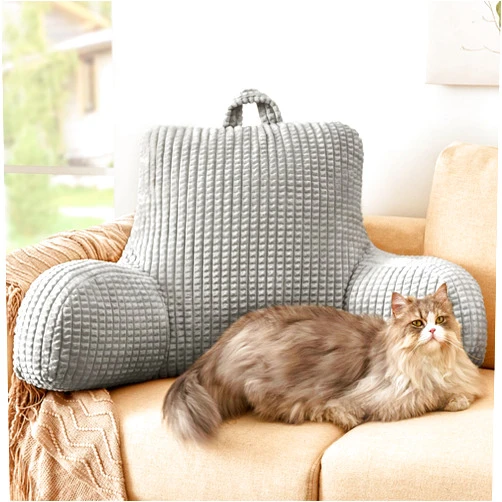 Love's cabin Reading Pillow for Bed, Memory Foam Back Pillow for Bed Sitting Up, Bed Rest Pillow with Arms and Pockets for Adults, Back Support Pillow for Bed, Couch and Chair, Light Grey
