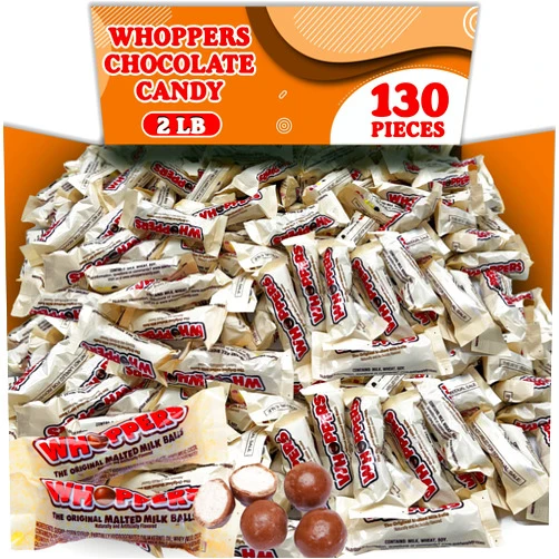 ZompoZ Whoopers Malted Milk Chocolate Candy Balls, 2 Lbs Bulk, Individually Wrapped Fun Size Packs, 3 Balls Per Pack, Original Malted Milk Balls Chocolate Candy, Classic Treat for Office Snack and Movies, Appx 130 Packs