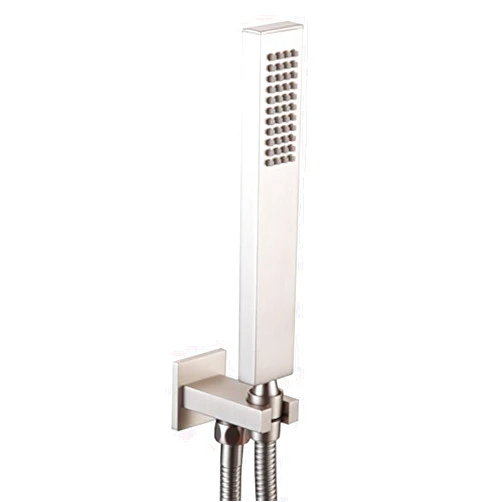 Ownace Square Solid Brass Brushed Nickel Hand Held Shower Head With Wall Connector and 1.5M Hose Set
