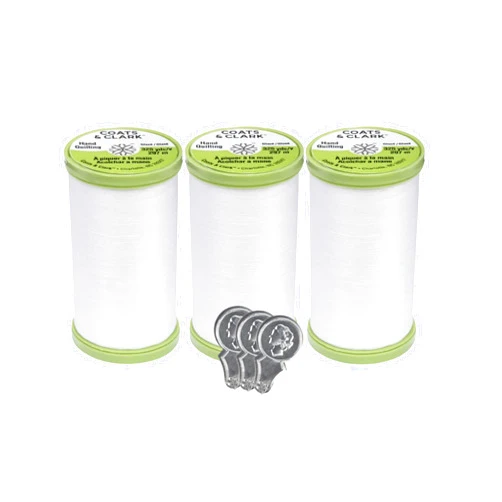 Bella's Crafts Coats & Clark Hand Quilting Sewing Thread Cotton Covered Polyester 325 Yards S960 3 Pack Bundle with 3 Bella's Crafts Needle Threaders (White)