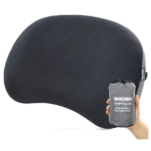 MARCHWAY Ultralight Inflatable Camping Pillow with Soft Washable Cover, Compact Compressible Portable Travel Air Pillow for Outdoor Camp, Sport, Hiking, Backpacking Sleep (Black)