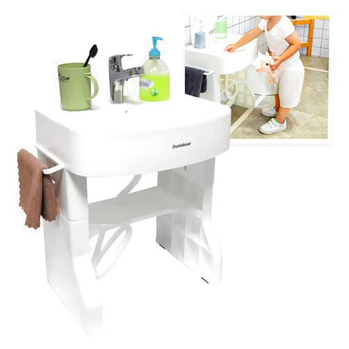 HTTMT- Adjustable Wash Basin Station For Child Kid Toddler Early Training Learning Plastic Washbasin Simulation Towel Shelf Washstand Self Care [P/N: ET-BABY007-WHITE]