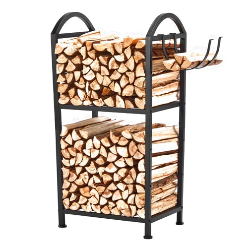 ZEXVIDA Firewood Rack Outdoor and Indoor, Fire Wood Storage Racks with Wood Hooks, 31
