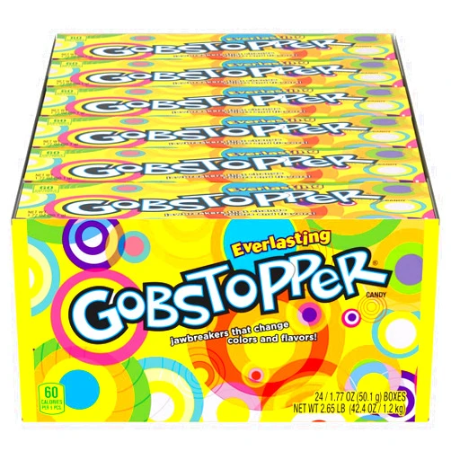 Wonka Gobstopper Everlasting Candy, Jawbreaker Candy, 1.77 Ounce Treat-Size Theater Candy Boxes (Pack of 24)