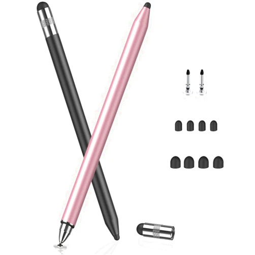 MEKO 3 in 1 Stylus Pens for Touch Screens, High Sensitivity & Precision Capacitive Stylus for Apple iPad iPhone Tablets Samsung Galaxy All Universal Touchscreen Devices (2 Pack-Black/Rose Gold)