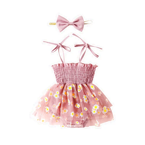 Nyapruwe Newborn Infant Baby Girl Romper Dress Spaghetti Straps Floral Print Romper with Headband Summer Clothes Outfits