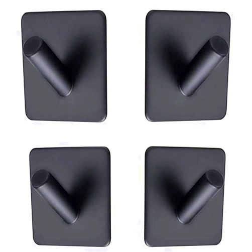 LANCHONG Heavy Duty Adhesive Hooks, Stick on Wall Adhesive Hangers, Strong Stainless Steel Holder, Self Adhesive Hooks for Kitchen Bathroom Home Door Towel Coat Key Robe 4 Packs Black