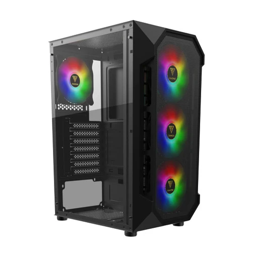 GAMDIAS ATX Mid Tower Gaming Computer PC Case with Side Tempered Glass, 4X 120mm ARGB Case Fans and Sync with 5V RGB Motherboard