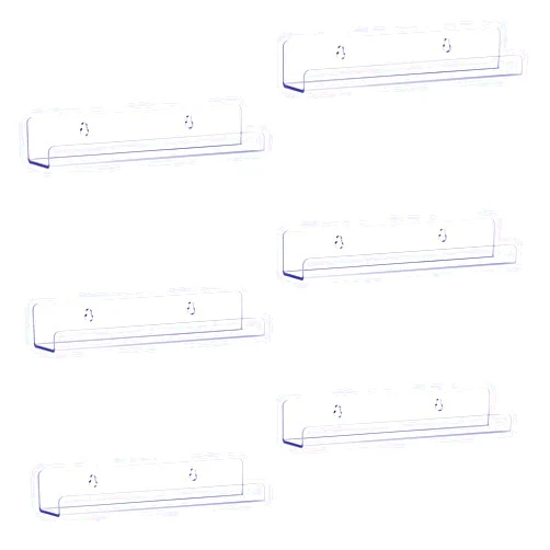 Laurensory Vinyl Record Shelf Wall Mount, 6 Pack Clear Acrylic Album Record Holder Display, Kids Bookshelf, Floating Wall Shelves for Bathroom, Bedroom, Living Room, Kitchen, 7 inch