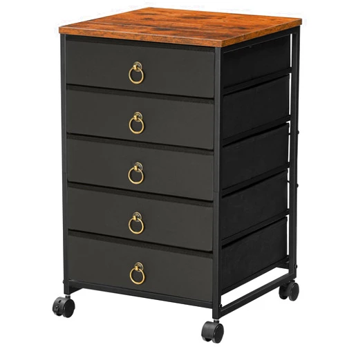 HOOBRO 5-Drawer Chest, File Cabinet, Office Cabinet with Drawers, Rolling Printer Stand, Filing Cabinet for Living Room, Home Office, Nonwovens Drawer, Easy Assembly, Black BFK50WJ01